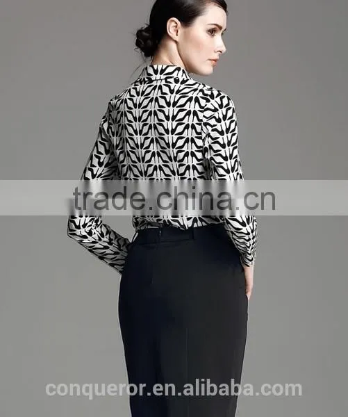 Office Ladies Elegant Fashion Printed Long Sleeve Formal Shirt photo-3