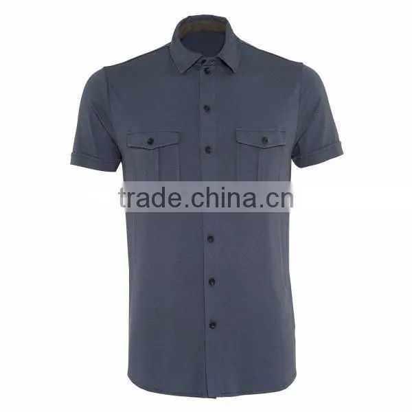 Top Quality Twin Pockets Men Short Sleeve Formal Shirt