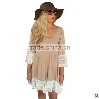 F20039A Top Fashion Lady Patchwork Dress Pattern Women Casual Lace Dress photo-2