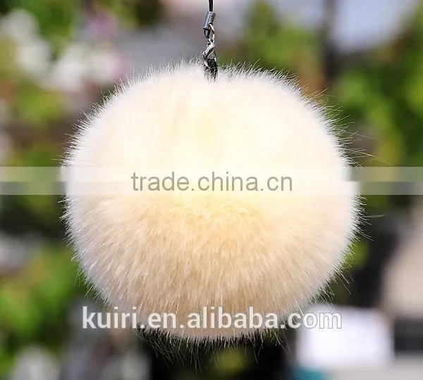 Eco-friendly Hot Sale 8cm Dyed Colour Faux Fur Trimming Furry Pompom Ball Rabbit Fur Keychain photo-6