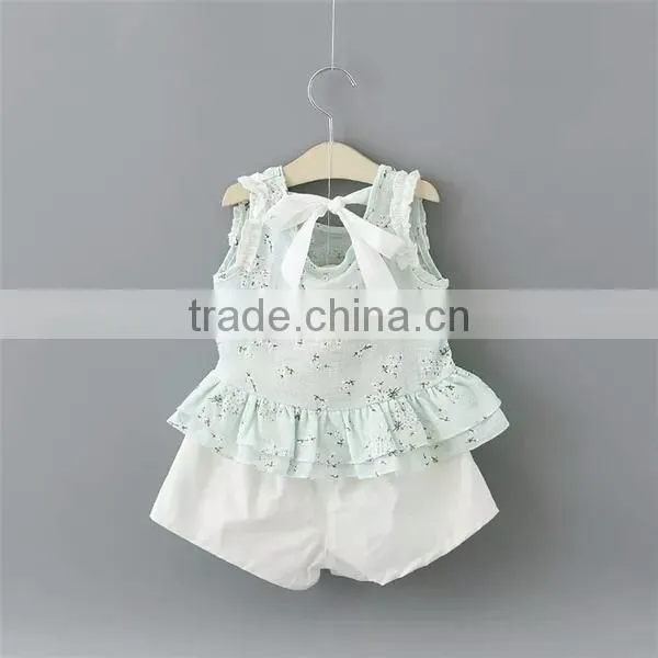 2016 Summer Girl Kids Clothes Stylish Designs White Spaghetti Strap T-shirt Cotton Baby Girls Dress Set photo-3
