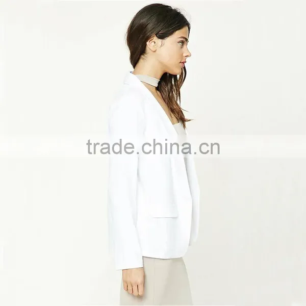 Ladies Office Open Front Dropped Lapels Longline Silhouette Blazer Coat photo-5