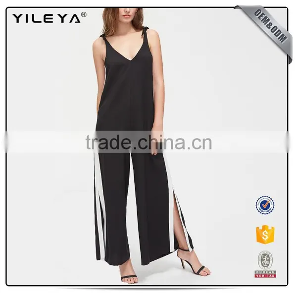 2017 Ladies Classic High Leg Slit Chiffon Wide Length Jumpsuit photo-3