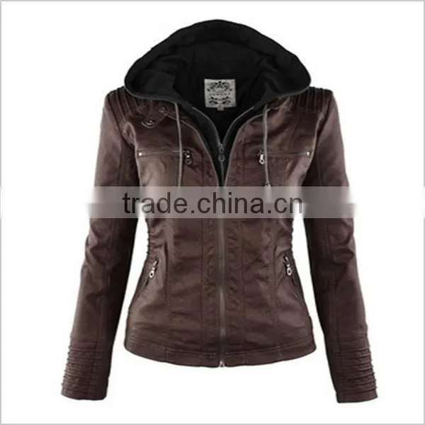 New Leather Suede Jacket Women Spring Autumn Zipper Jacket Tops Coat European Removable Hooded Short Outerwear photo-5