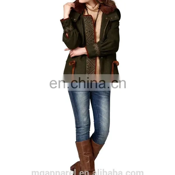 2015 Fashion Winter Warmth Short Coat Embroidered Draw String Hooded Rabbit Fur Collar Woman Coat photo-5