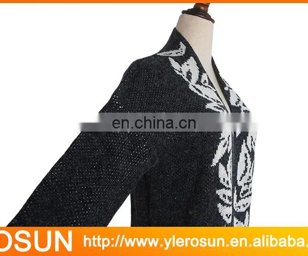 White Leaves Long Sleeve Knit Sweater Jacquard Cardigans for Women photo-5