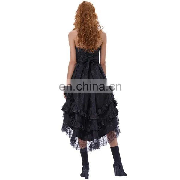 Belle Poque Retro Vintage Gothic Strapless Sweetheart Noble Swallow Tail Black Dovetail Dress BP000346-1 photo-2