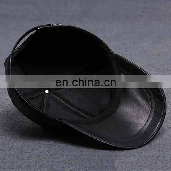 Men Faux Leather Warm Baseball Cap Causal Windproof Peaked Cap Adjust Snapback photo-5
