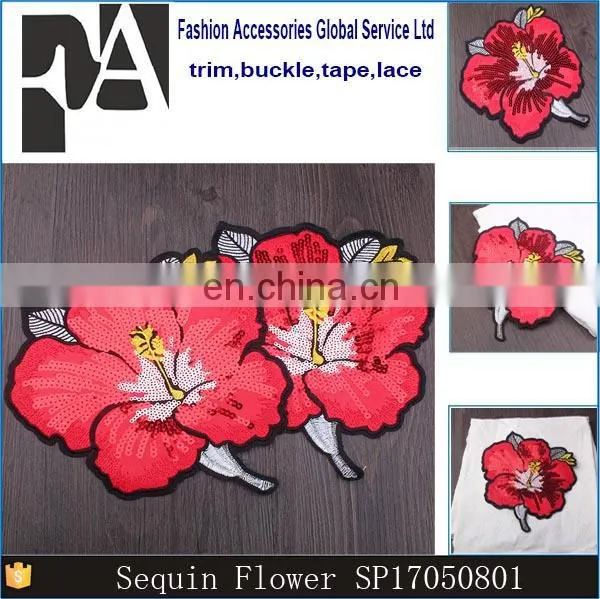Wholesale Fashion Cheap Embroidery Red Peony Flower With Sequins Iron on Applique Patch photo-6