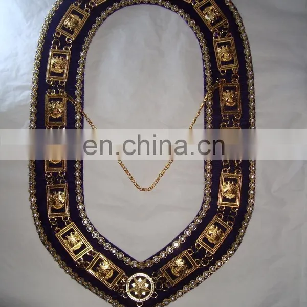 SCOTTISH RITE 32ND DEGREE DOWN WING'S GOLD FINISH METAL CHAIN COLLAR PURPLE photo-4
