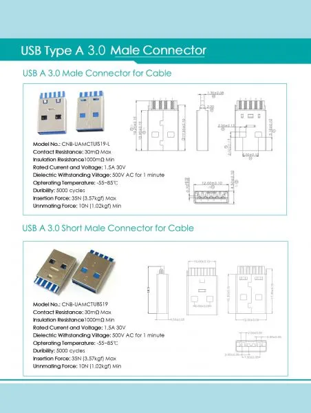 9 Pins Blue 3.0 USB Male Connectors With SPCC or Copper Terminals for Cable Assembly photo-4