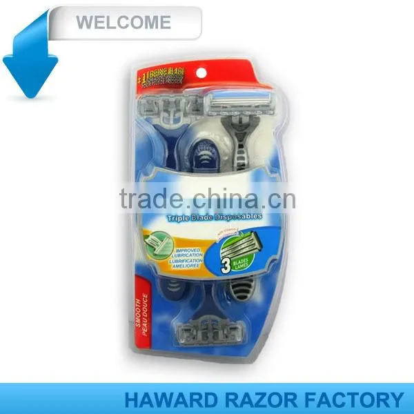 D318L Three Blade Rubber Handle Shaving Razor photo-4