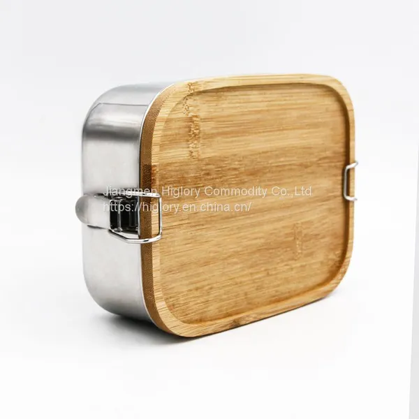 Japan Style Stainless Steel Lunch Box/two Compartments Metal Food Storage Container With Bamboo Lid photo-3