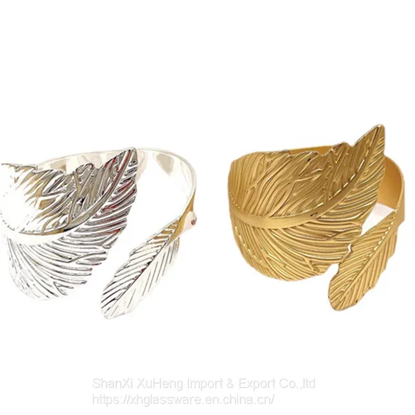 Elegant Metal Gold And Silver Leaf Napkin Rings & Accessories For Hotel Wedding Table Decor photo-5