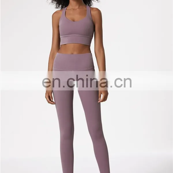 Wholesale New Nude Feeling Sports Gym Wear Suit Set Ins Sexy Bra Match High Waist Fitness Leggings 2 Piece Yoga Set For Women photo-3