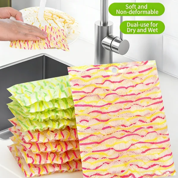 Dual Use Wet & Dry Kitchen Cleaning Cloths Color Striped Oil Removing Dish Towels Home Supplies photo-4