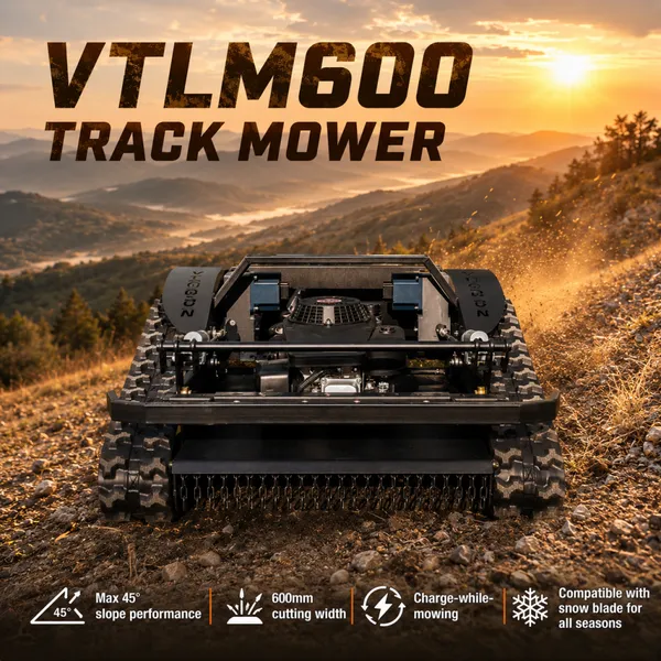 Vigorun VTLM600 tondeuse à gazon RC crawler, performance en ligne droite synchronisée par servo pour travail multi-terrain sur pente à 45°