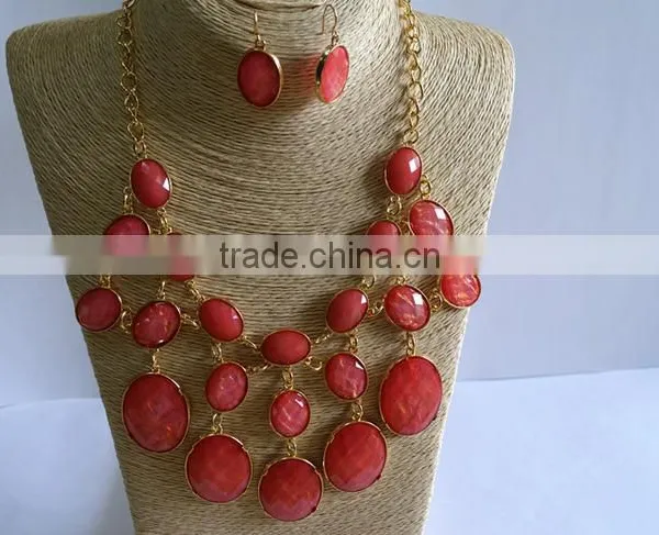 Multi Layered Drop Resin Necklaces Fashion Jewelry Set Alloy Sweater Necklace photo-2