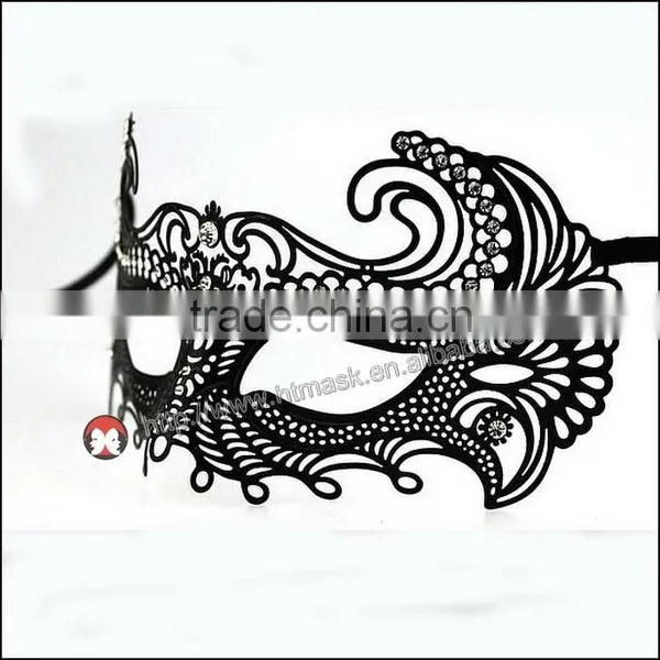 Venetian Halloween Laser Cut Metal Pretty Masquerade Mask With Crystals BLACK