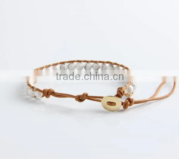 Pure Manual Needle Wear White Pine Natural Stone Beads Bracelet Leather Leather Cord Bracelet Wholesale photo-4