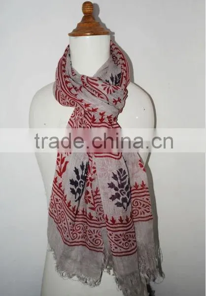 Linen Hand Block Print Scarf