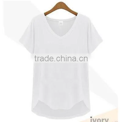 (Trade Assurance)wholesale 220g 95%cotton 5%spandex Short Sleeve v Neck Plain Dyed Women Fitness t Shirt photo-5