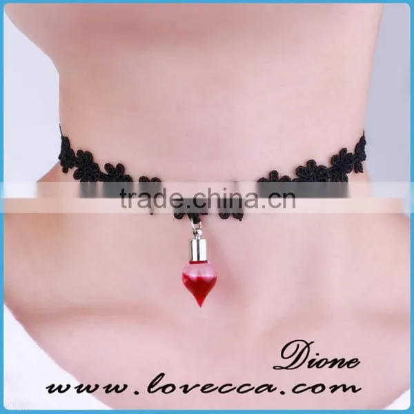 Glass Heart Shape Pendant Charms Halloween Customes Bulk Black Necklace Chain photo-6