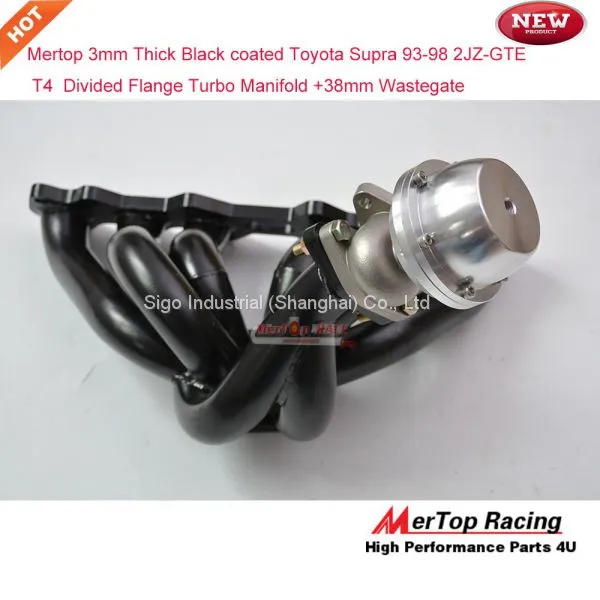 Мертоп Черный покрытый толщиной 3 мм турбомаНифолд для Toyot* Supra 93-98 2JZ-GTE 2JZ с двойным турбированным разделенным фланцем +отводной клапан диаметром 38 мм photo-4