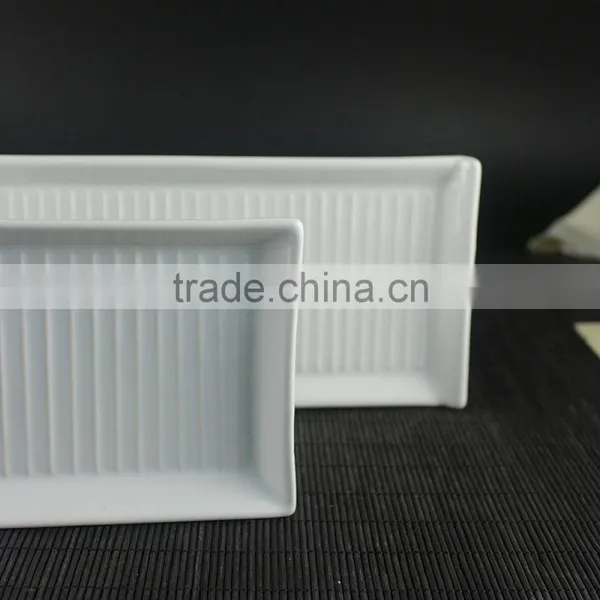 Hotel Rectangle Embossing White Ceramic Plate and Tray photo-3