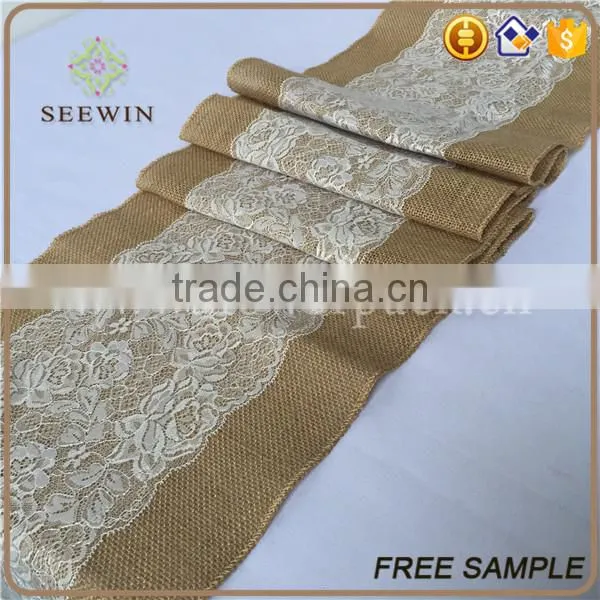 Burlap Lace Long Table Runners for Wedding Deco photo-4