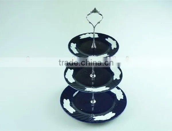 3 Tier Cheap Glazed Ceramic Cake Plate Stand for Weeding/party Use in Stock photo-2