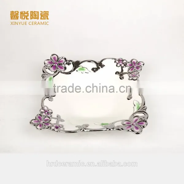 China Factory Wholesale Bulk Cheap Golden Ceramic Electroplated Dish photo-3
