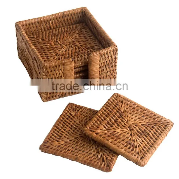 Square Rattan Coasters With Holder / Rattan Coasters Rattan Platemat photo-4