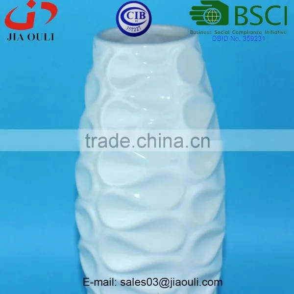 BSCI Audit Factory Wave Patterned Glazed White Ceramic Vase, High Ceramic Decorative Vase photo-2