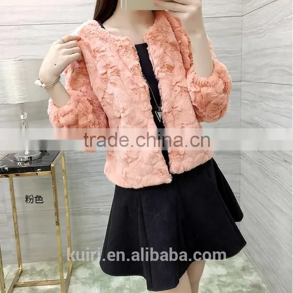 2016 New Genuine Rabbit Fur Coat Fashion Women Short Knitted Slim Coat Jacket Elegant Winter Warm Fur Rabbit Coats photo-4