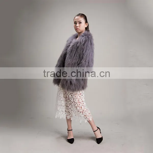 Myfur Women Winter Fluffy Real Raccoon Fur Coat Fur Outerwear Jacket Dark Grey photo-2