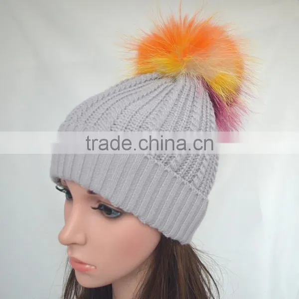 Myfur Wholesale Customized Woolen Yarn Knitted Beanies With Real Fur Bobble Top photo-3