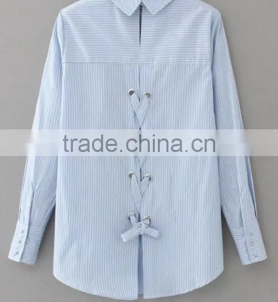 Runwaylover EY2384B Hot Sale 2017 Ladies Elegant Stripe Embroidery Blouse photo-3