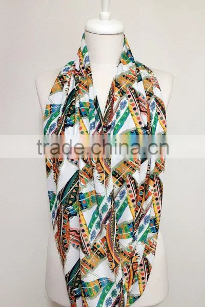 Colourful Ikat Feather Pattern Infinity Scarf, Circle Scarf, Scarves, Tube Scarf, Spring - Fall - Winter - Summer Fashion photo-5