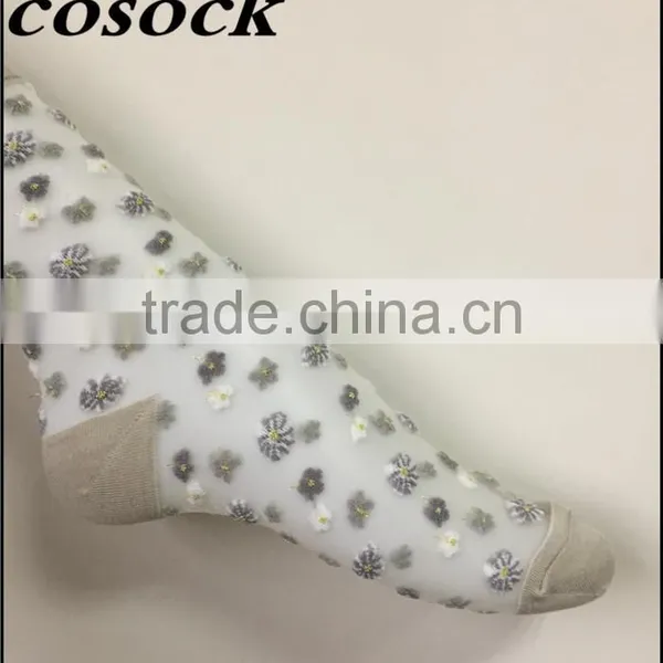Flower Jacqaurd Women Lovely Ankle High Transparent Nylon Summer Socks photo-3
