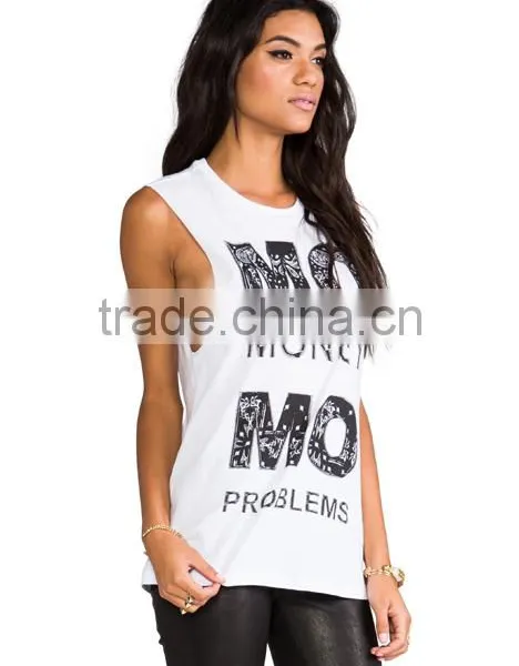 Raw Cut Arm Holes Plain White Tank Top photo-2
