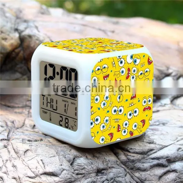 (Hot ) SpongeBob Cartoon LED Alarm Clock, SpongeBob Digital Clock, SpongeBob 7 Color Change Small LED Clock photo-3