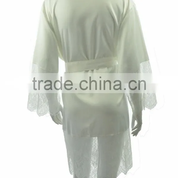 Women Noble Matt Satin Lace Kimono Bridesmaid Robe photo-2