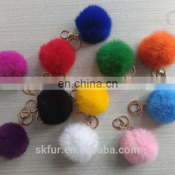 Factory Wholesale Diameter 6 7 8 9 cm Cute Real Rabbit Fur Pom Pom Ball Key Chain photo-3