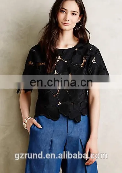 Top Selling Products 2015/latest Tops Designs Embroidery Lace Lady Blouse