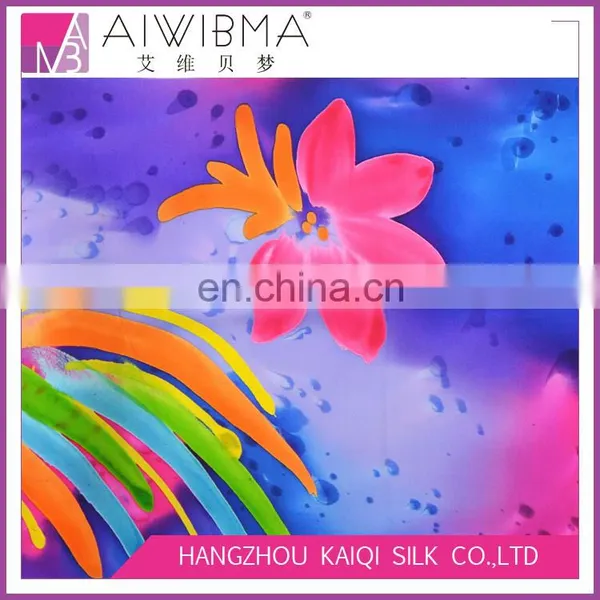 China Suppliers Flower Hand Print Hand Paint Satin Silk Fabric Pure Silk Fabric