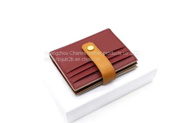 Custom Goatskin Buckle Ladies Purse Card Bag Hit Color Multi-card Leather Small Wallet photo-5
