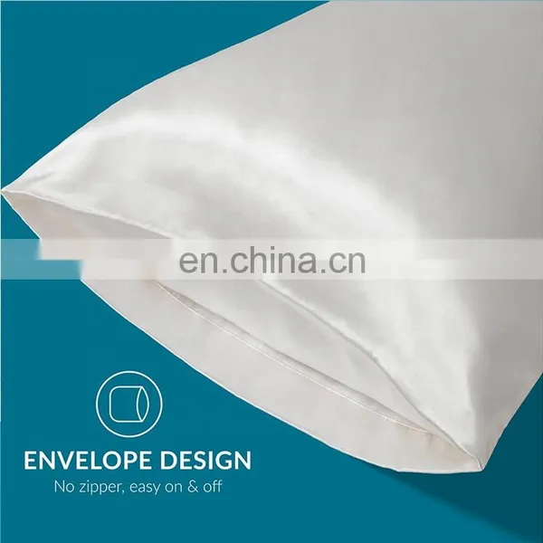 High Quality White 100% Polyester Home Silky Smooth Queen Satin Pillowcase photo-3