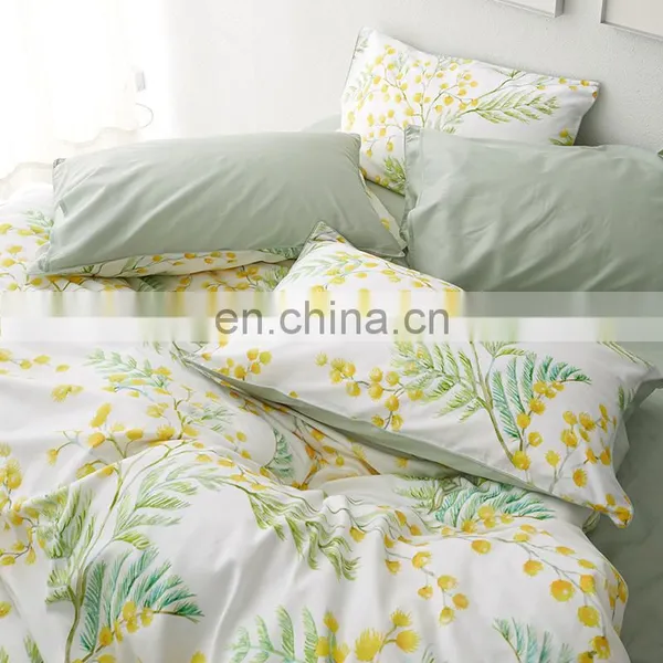 RawHouse Home Textile Plant Yellow Flower Print Cotton Bedding Set photo-7