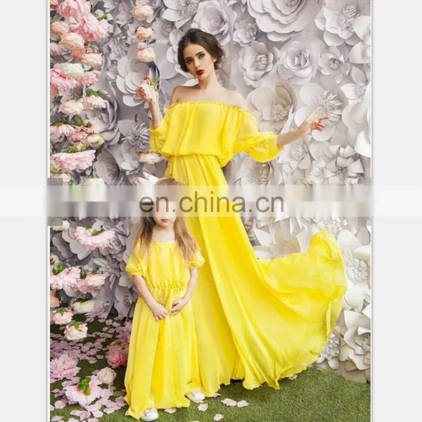 2019 Mother Daughter Bubble Sleeve Chiffon Dress Mother Daughter Clothes Lady Style Mom And Daughter (this Link for WOMAN) photo-2